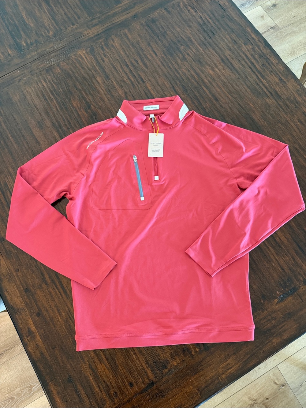 Peter Millar Men's Coral-Red Quarter-Zip Performance Pullover
